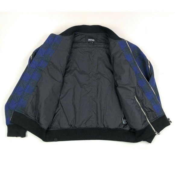 Mostly Heard Rarely Seen Mens XL Blue Black Plaid Zipper Bomber Jacket Coat - Picture 3 of 12